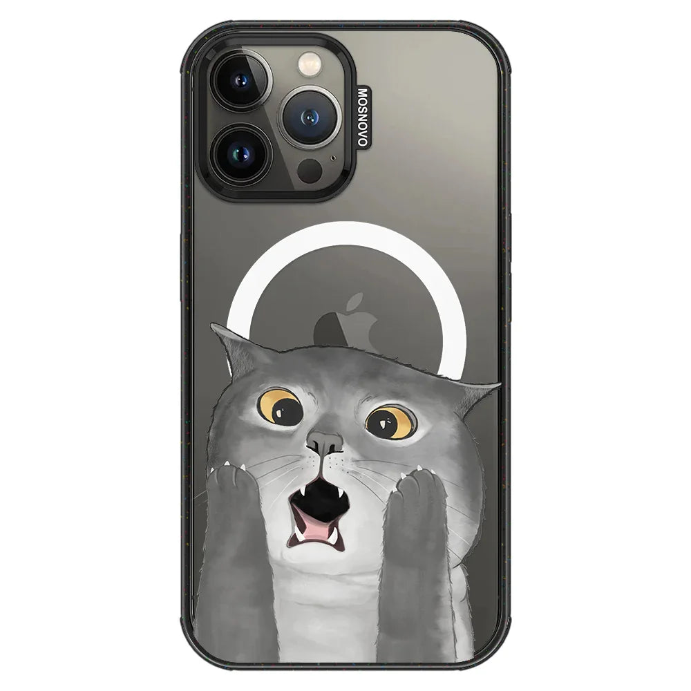 OMG Cat Phone Case - iPhone 13 Pro Max Case Clear Black ShockStone With MagSafe