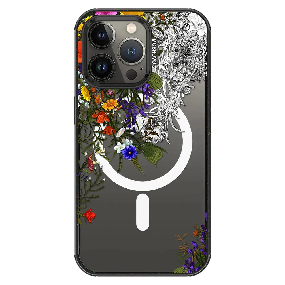 Spring Meadow Phone Case - iPhone 13 Pro Case Clear Black ShockStone With MagSafe