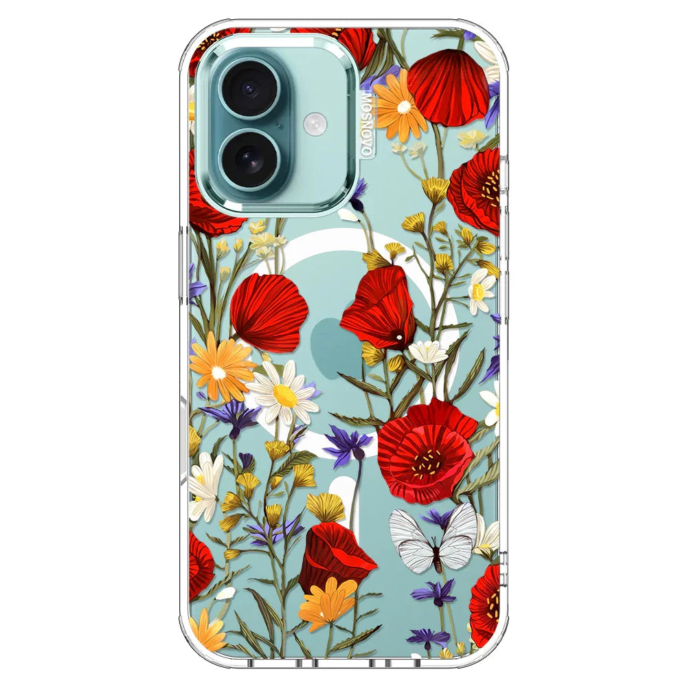 Poppy Floral Phone Case - iPhone 16 Plus Case Clear With MagSafe