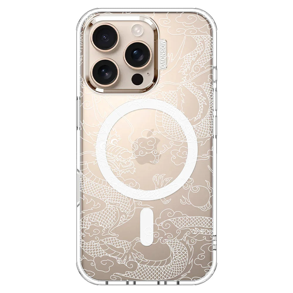 White Dragon Phone Case - iPhone 16 Pro Case Clear With MagSafe