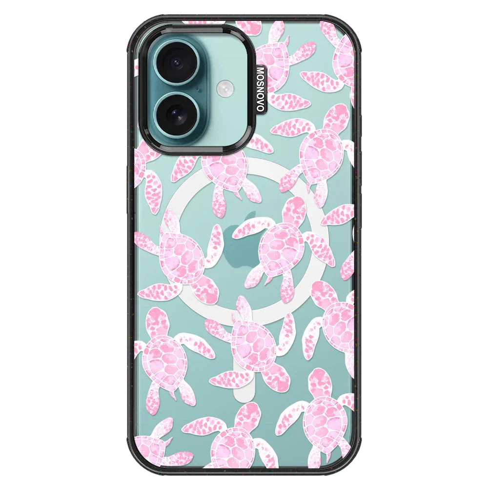 Pink Turtle Phone Case - iPhone 16 Plus Case Clear Black ShockStone With MagSafe
