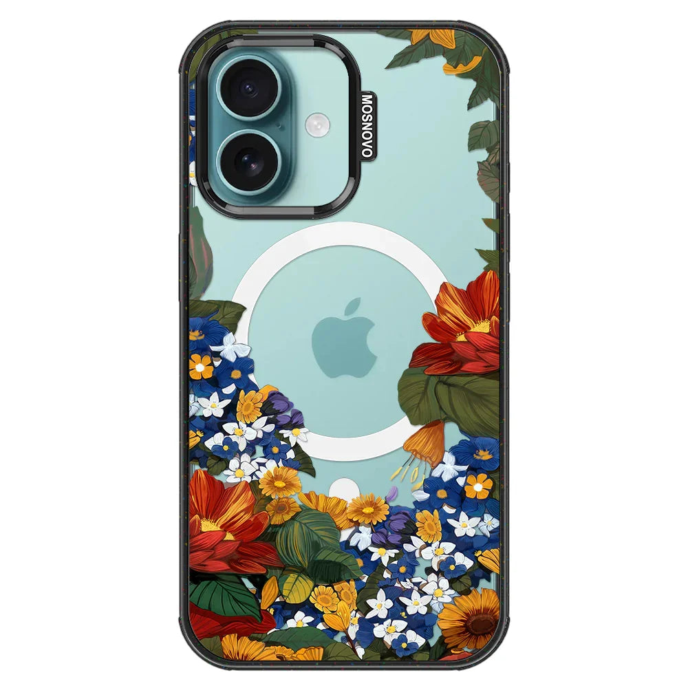 Floral Garden Phone Case - iPhone 16 Plus Case Clear Black ShockStone With MagSafe