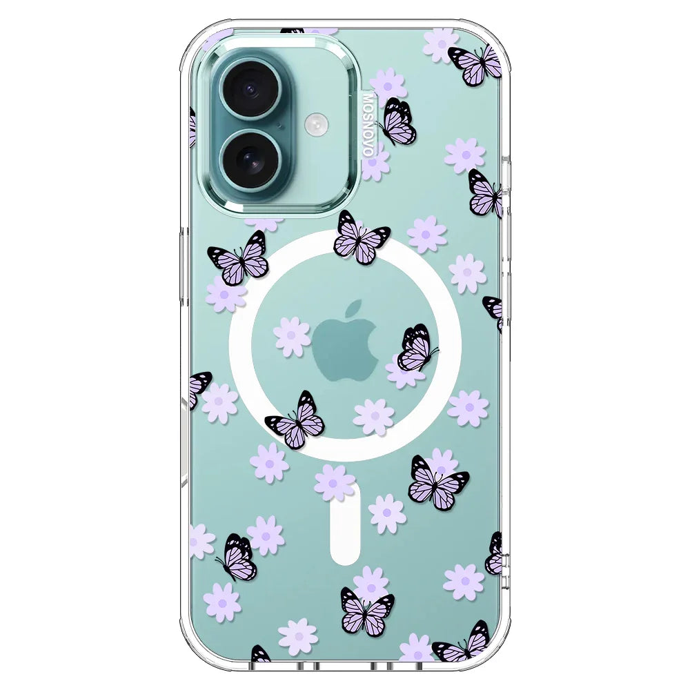 Lilac Butterfly Phone Case - iPhone 16 Case Clear With MagSafe