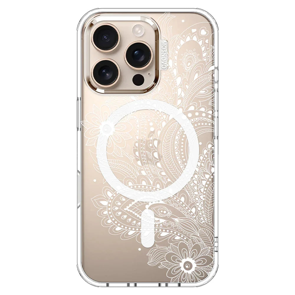 Aesthetic Flower Henna Phone Case - iPhone 16 Pro Case Clear With MagSafe