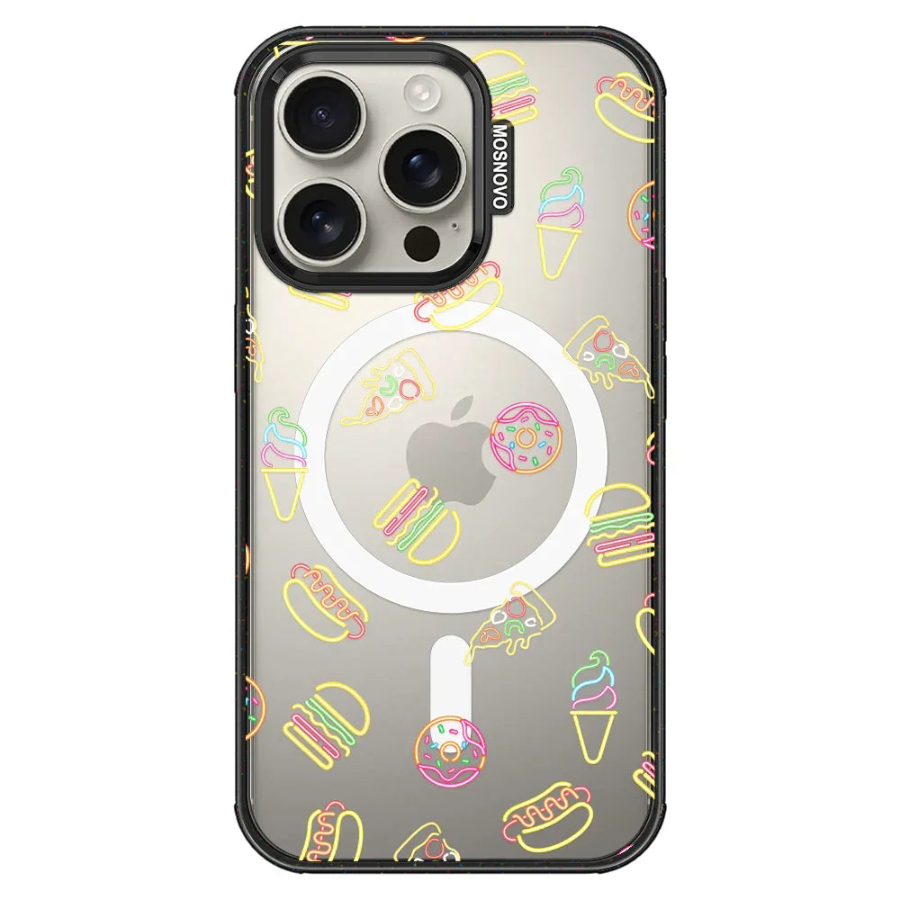 Neon Junk Food Phone Case - iPhone 16 Pro Case Clear Black ShockStone With MagSafe