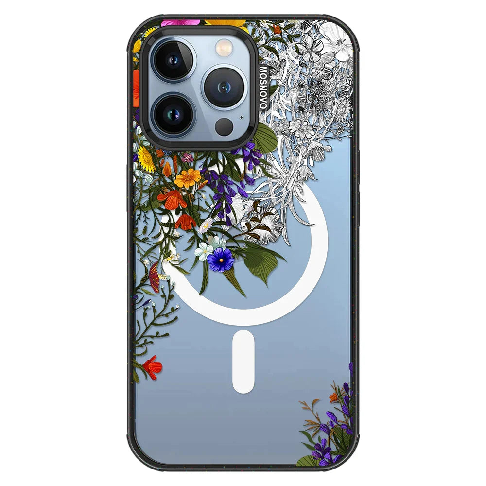 Spring Meadow Phone Case - iPhone 13 Pro Case Clear Black ShockStone With MagSafe