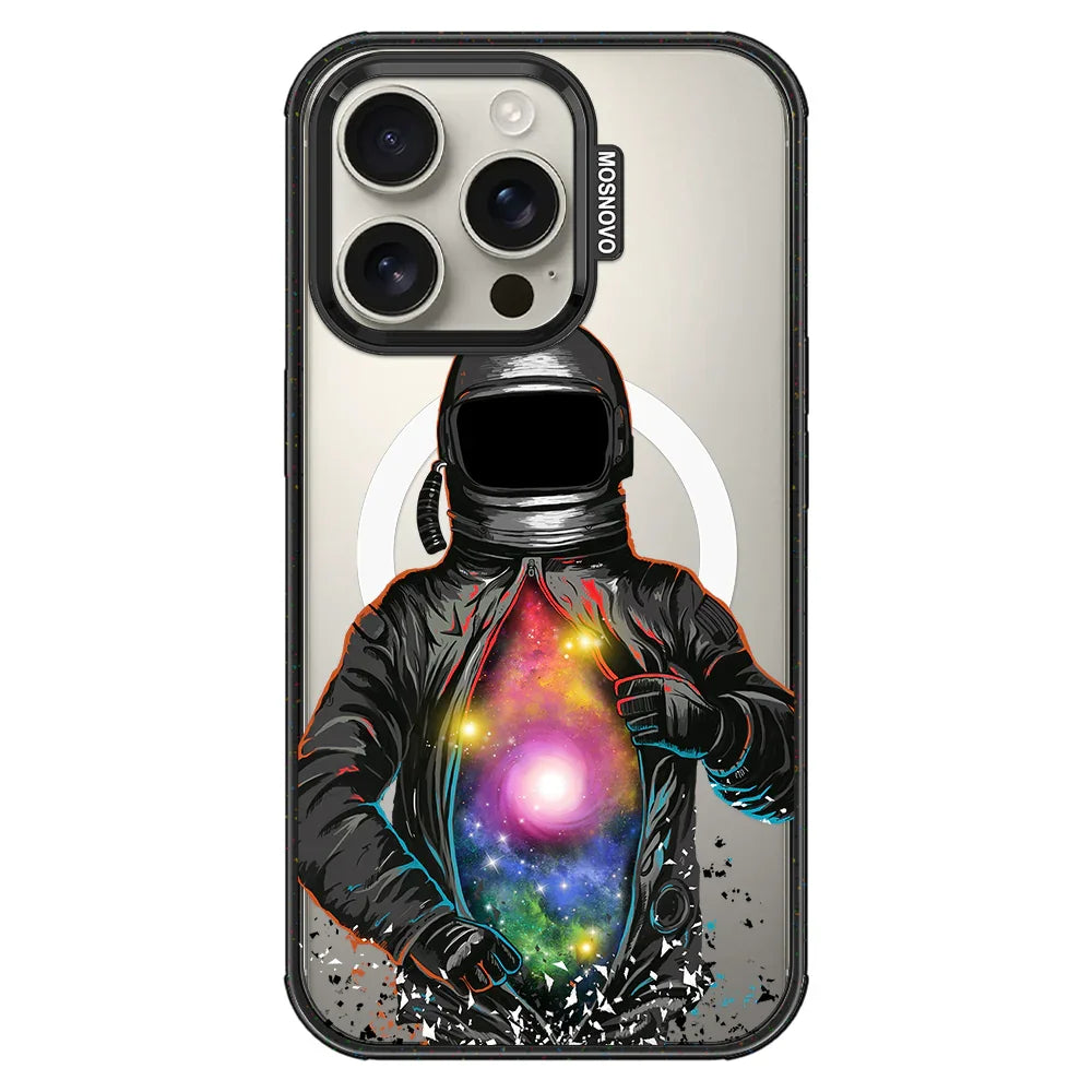 Mystery Astronaut Phone Case - iPhone 16 Pro Case Clear Black ShockStone With MagSafe
