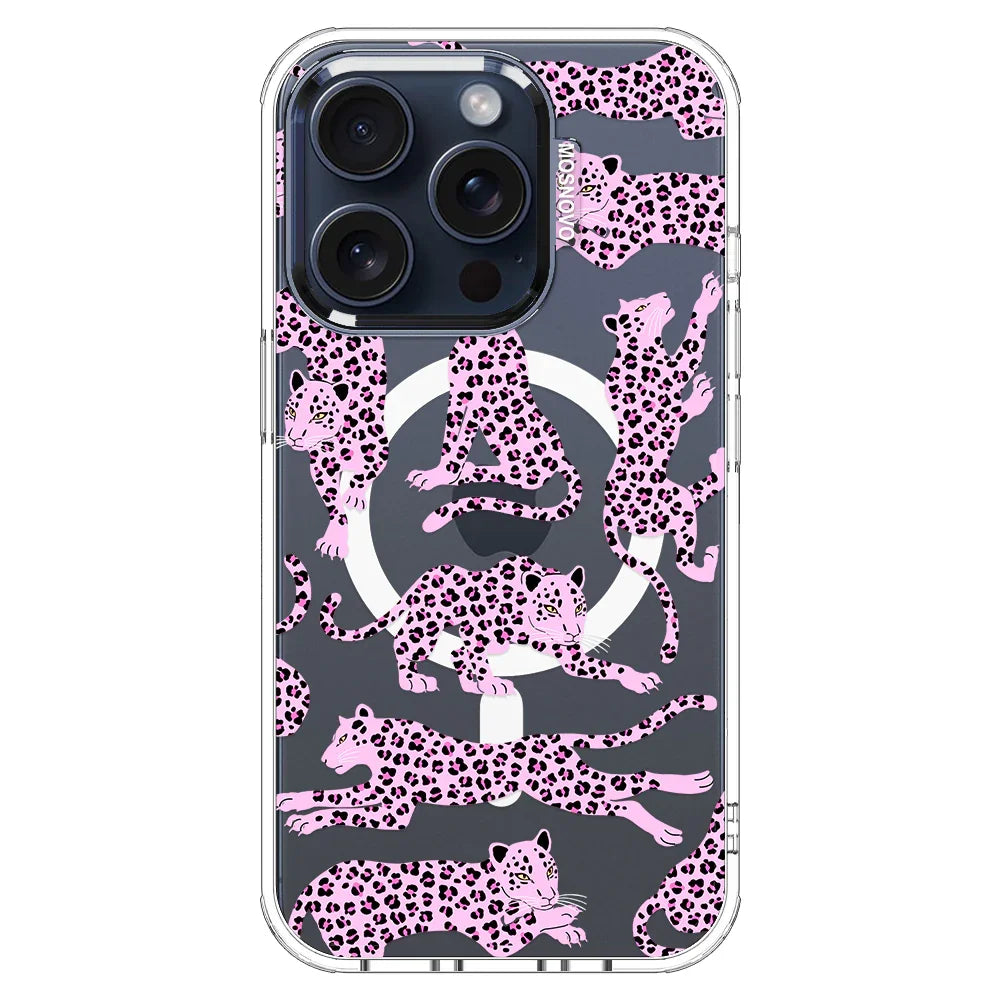 Pink Leopard Phone Case - iPhone 15 Pro Case Clear With MagSafe
