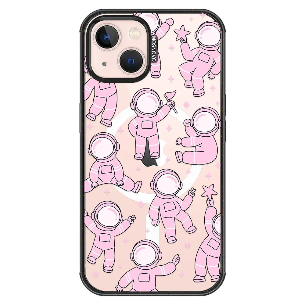 Pink Astronaut Phone Case - iPhone 13 Case Clear Black ShockStone With MagSafe