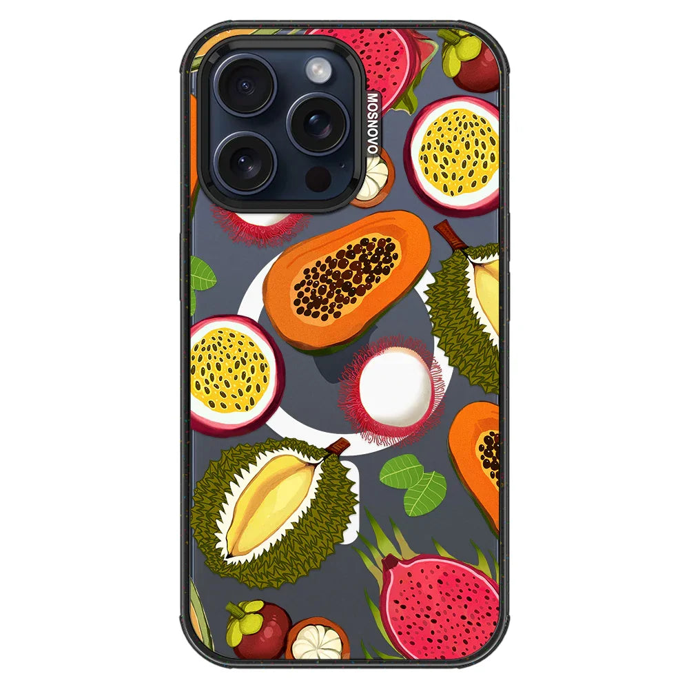 Tropical Fruits Phone Case - iPhone 15 Pro Max Case Clear Black ShockStone With MagSafe