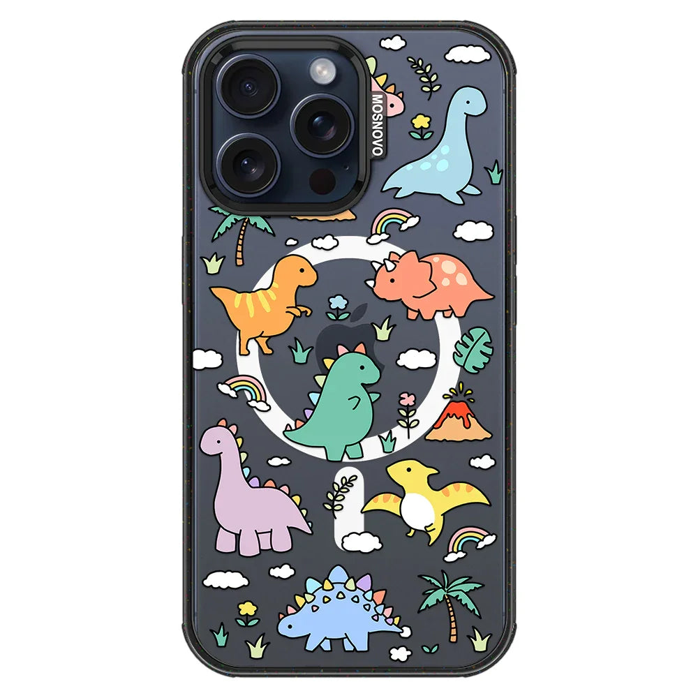 Dinosaur Land Phone Case - iPhone 15 Pro Max Case Clear Black ShockStone With MagSafe
