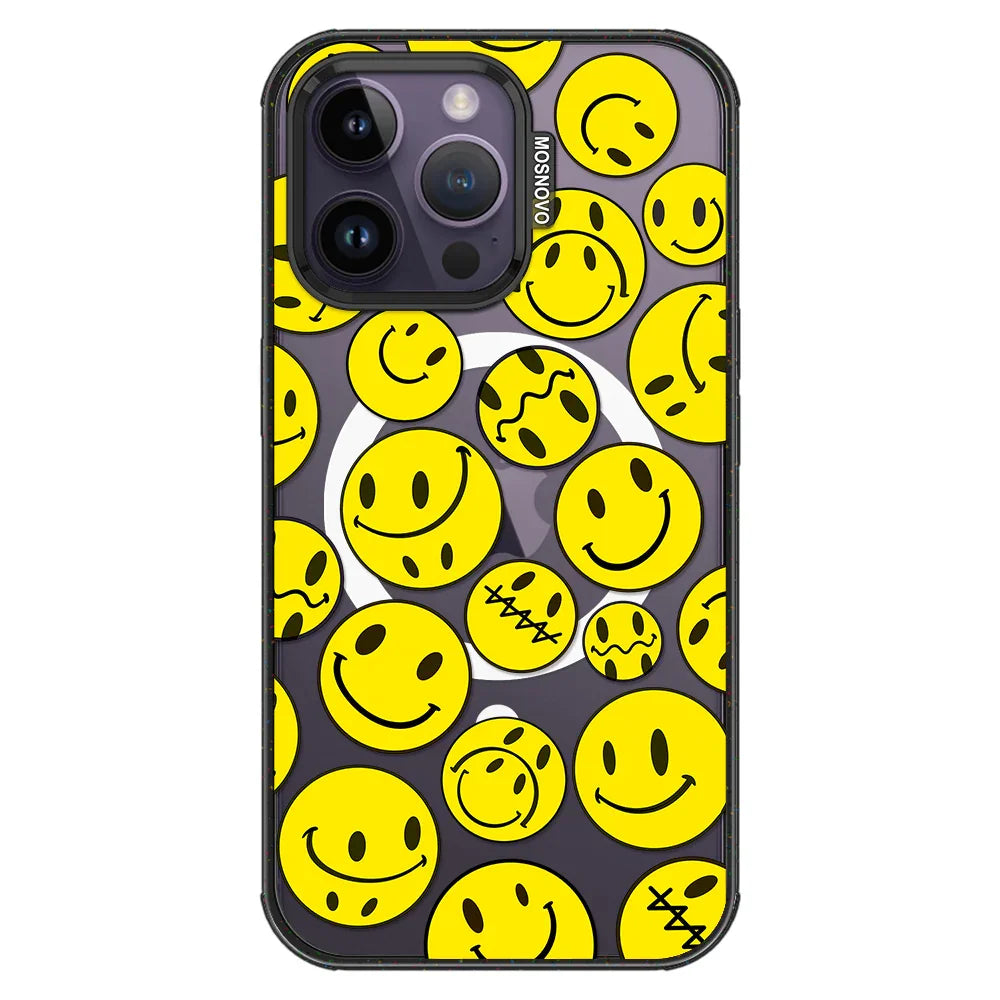 Smiley Face Phone Case - iPhone 14 Pro Max Case Clear Black ShockStone With MagSafe