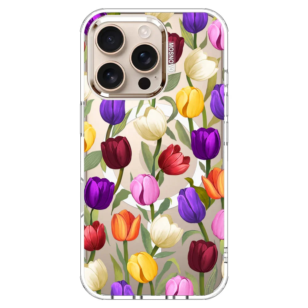 Colorful Tulips Phone Case - iPhone 16 Pro Case Clear With MagSafe