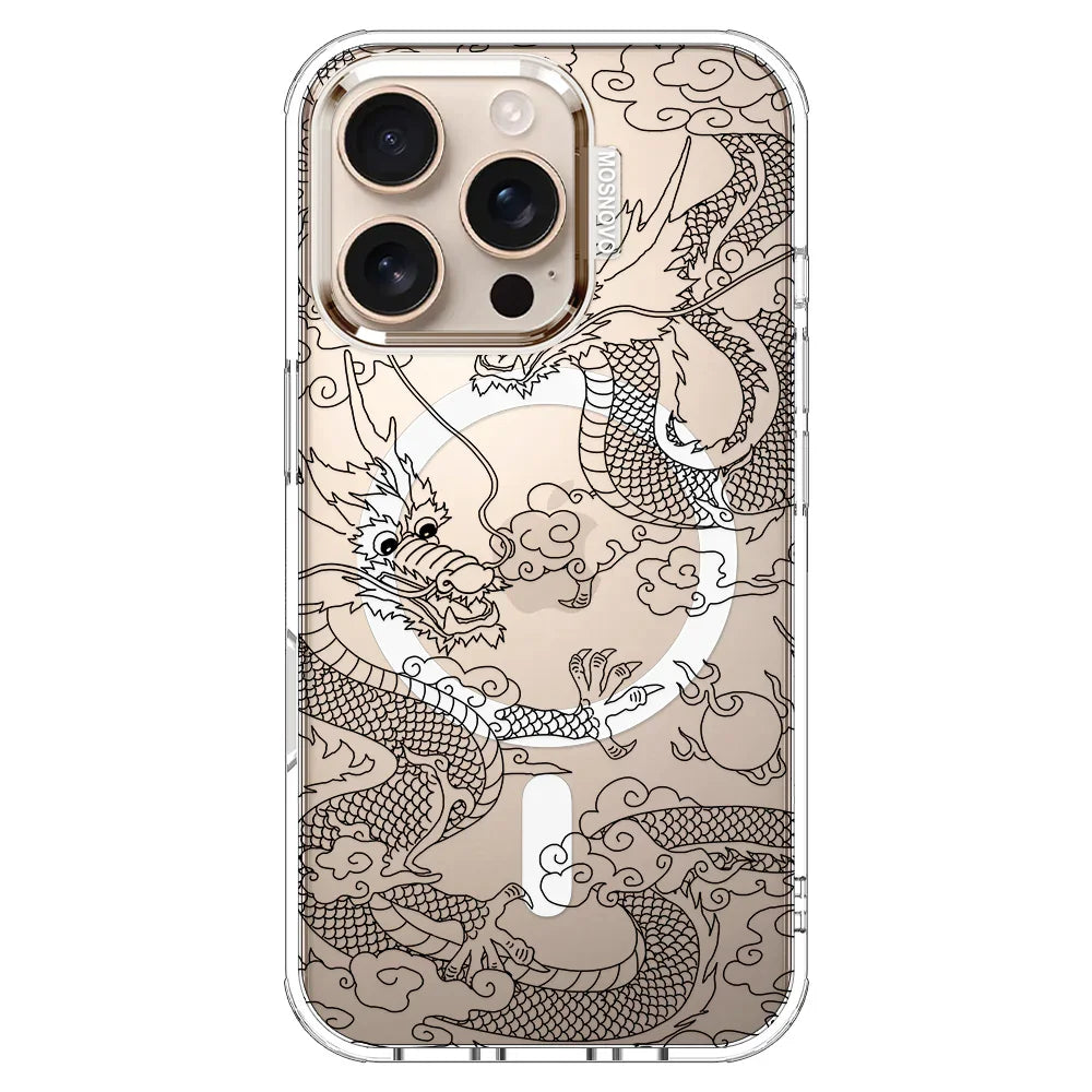 Black Dragon Phone Case - iPhone 16 Pro Case Clear With MagSafe