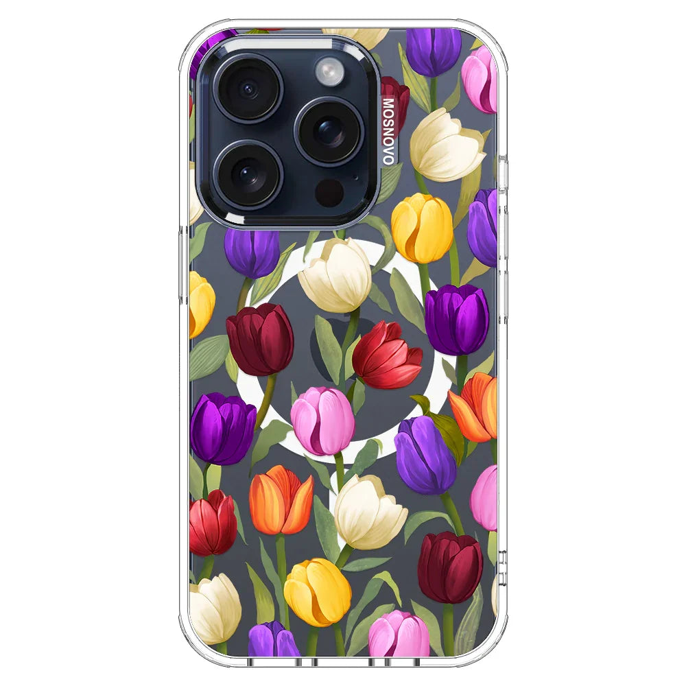 Colorful Tulips Phone Case - iPhone 15 Pro Case Clear With MagSafe