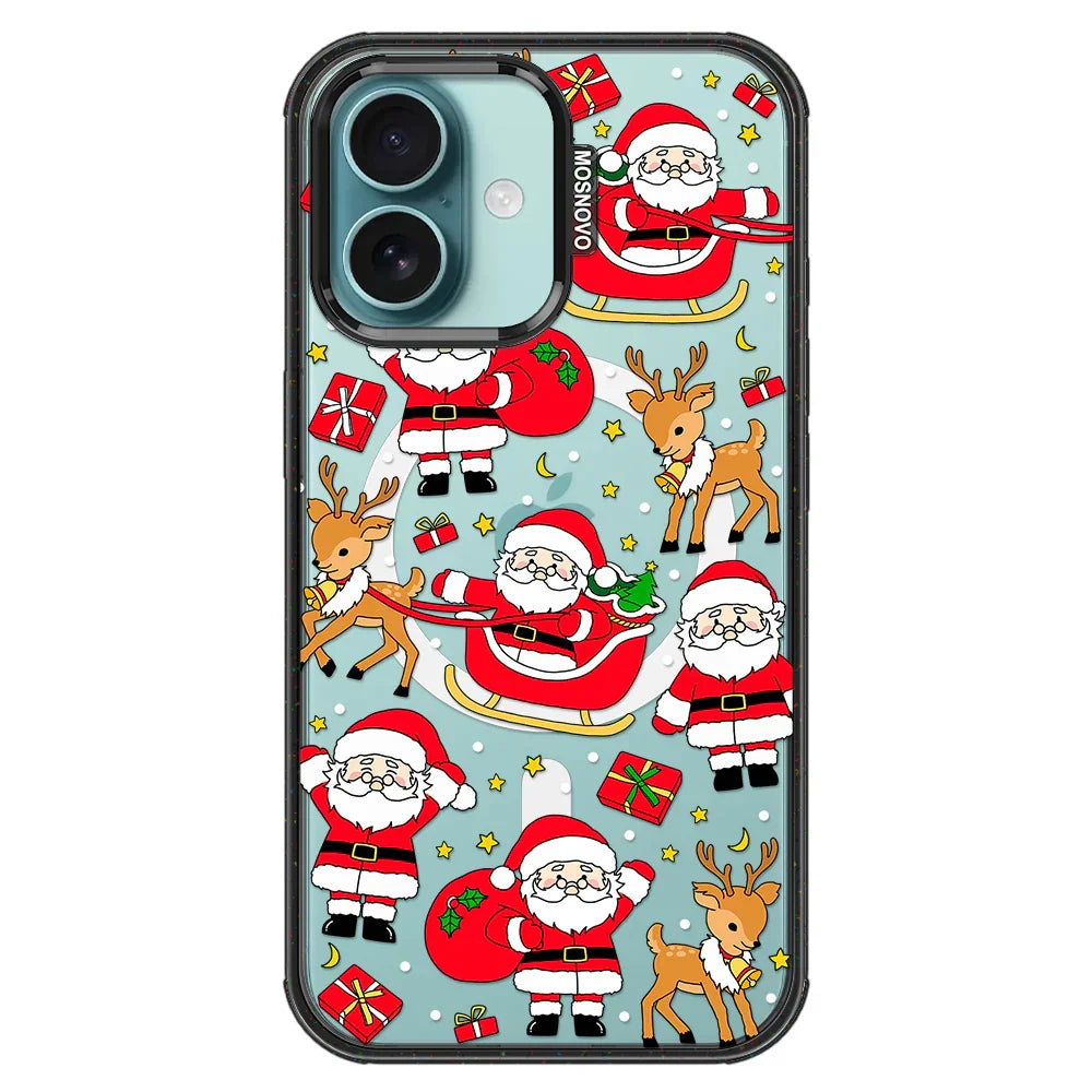 Cute Santa Claus Deer Phone Case - iPhone 16 Case Clear Black ShockStone With MagSafe