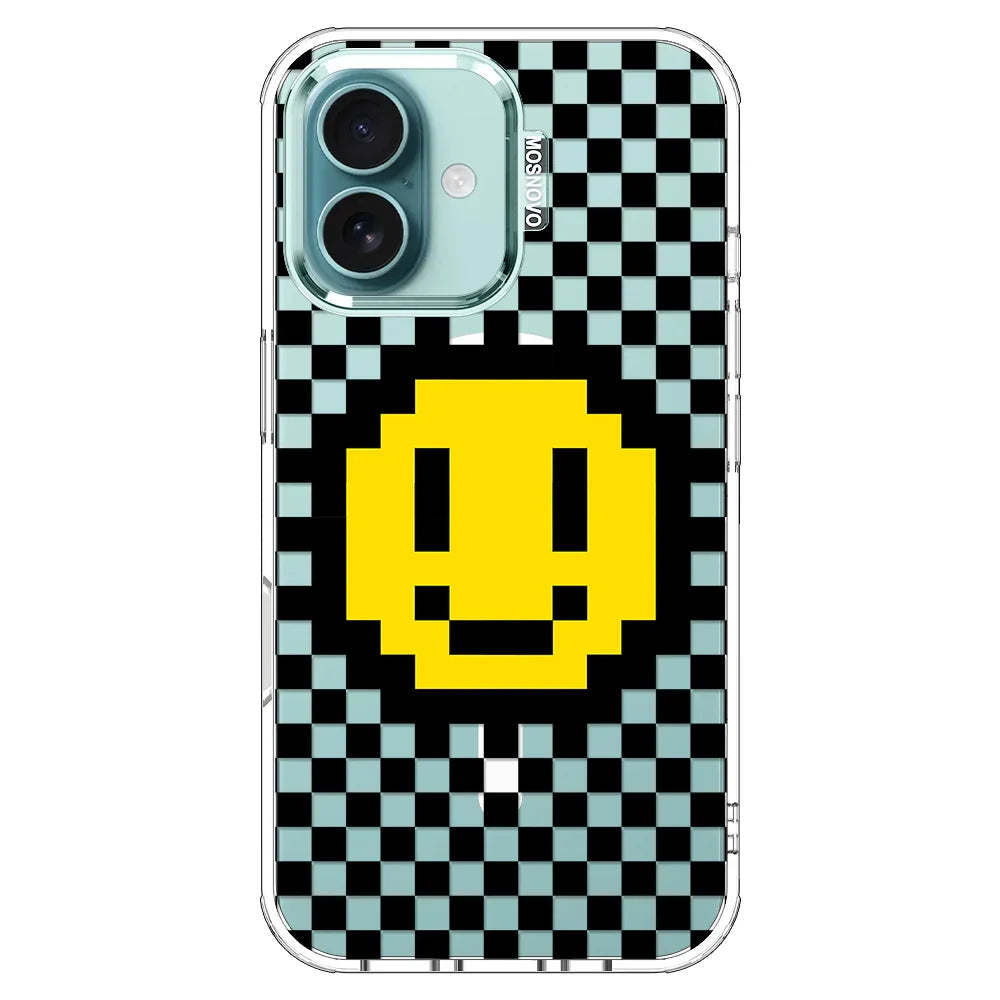 Smile Checkered Phone Case - iPhone 16 Case Clear With MagSafe