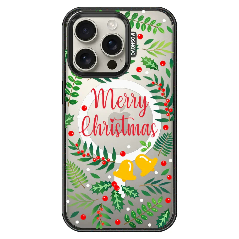Merry Christmas Phone Case - iPhone 16 Pro Case Clear Black ShockStone With MagSafe