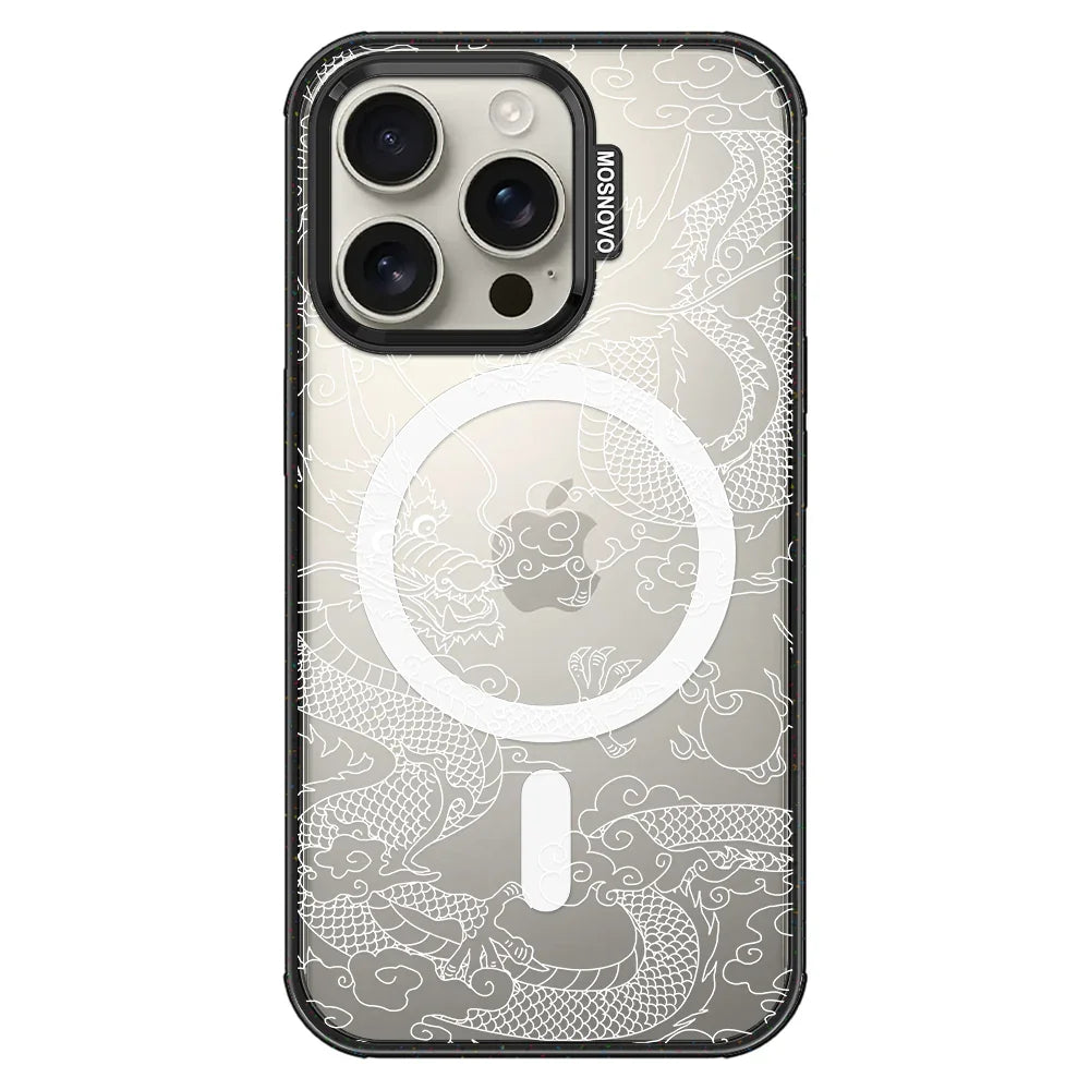 White Dragon Phone Case - iPhone 16 Pro Case Clear Black ShockStone With MagSafe