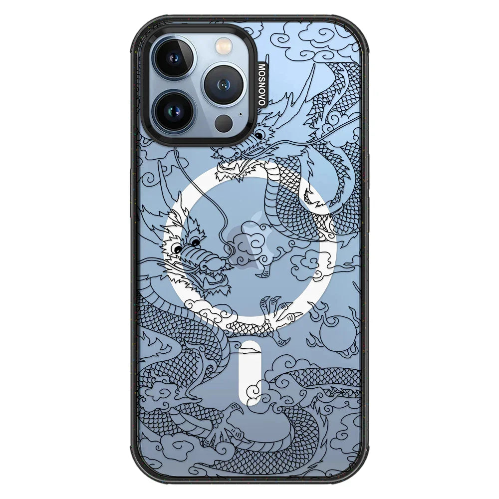 Black Dragon Phone Case - iPhone 13 Pro Max Case Clear Black ShockStone With MagSafe