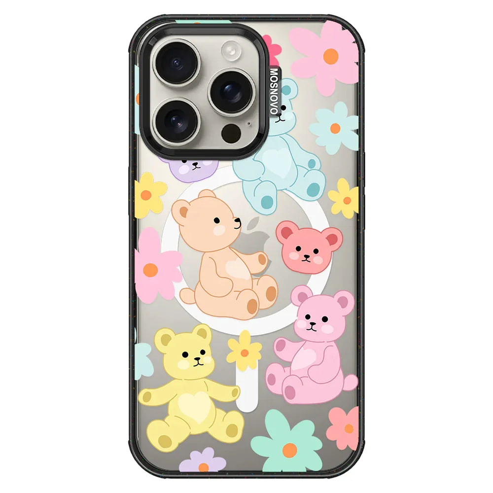 Cute Teddy Bear Phone Case - iPhone 16 Pro Case Clear Black ShockStone With MagSafe