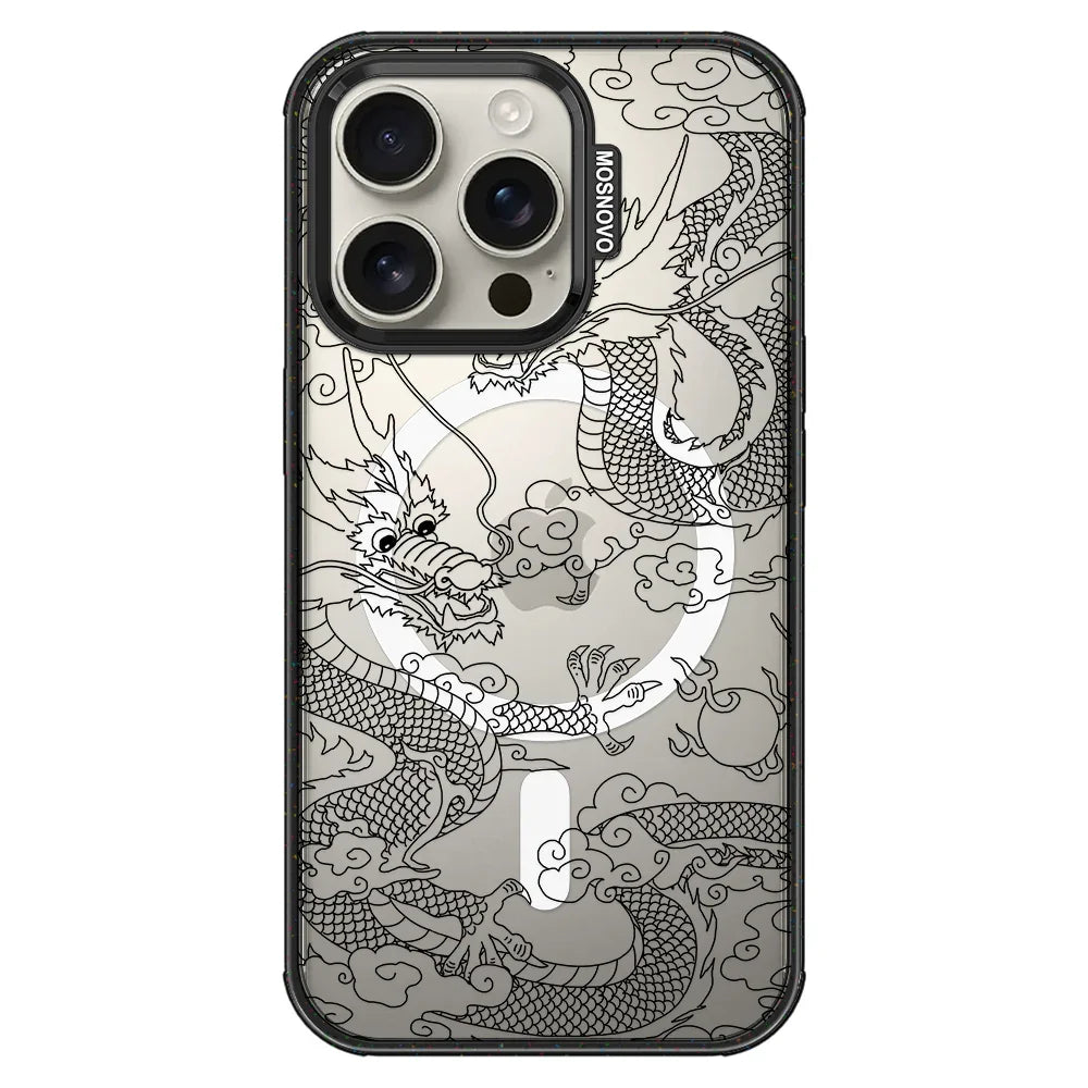 Black Dragon Phone Case - iPhone 16 Pro Case Clear Black ShockStone With MagSafe