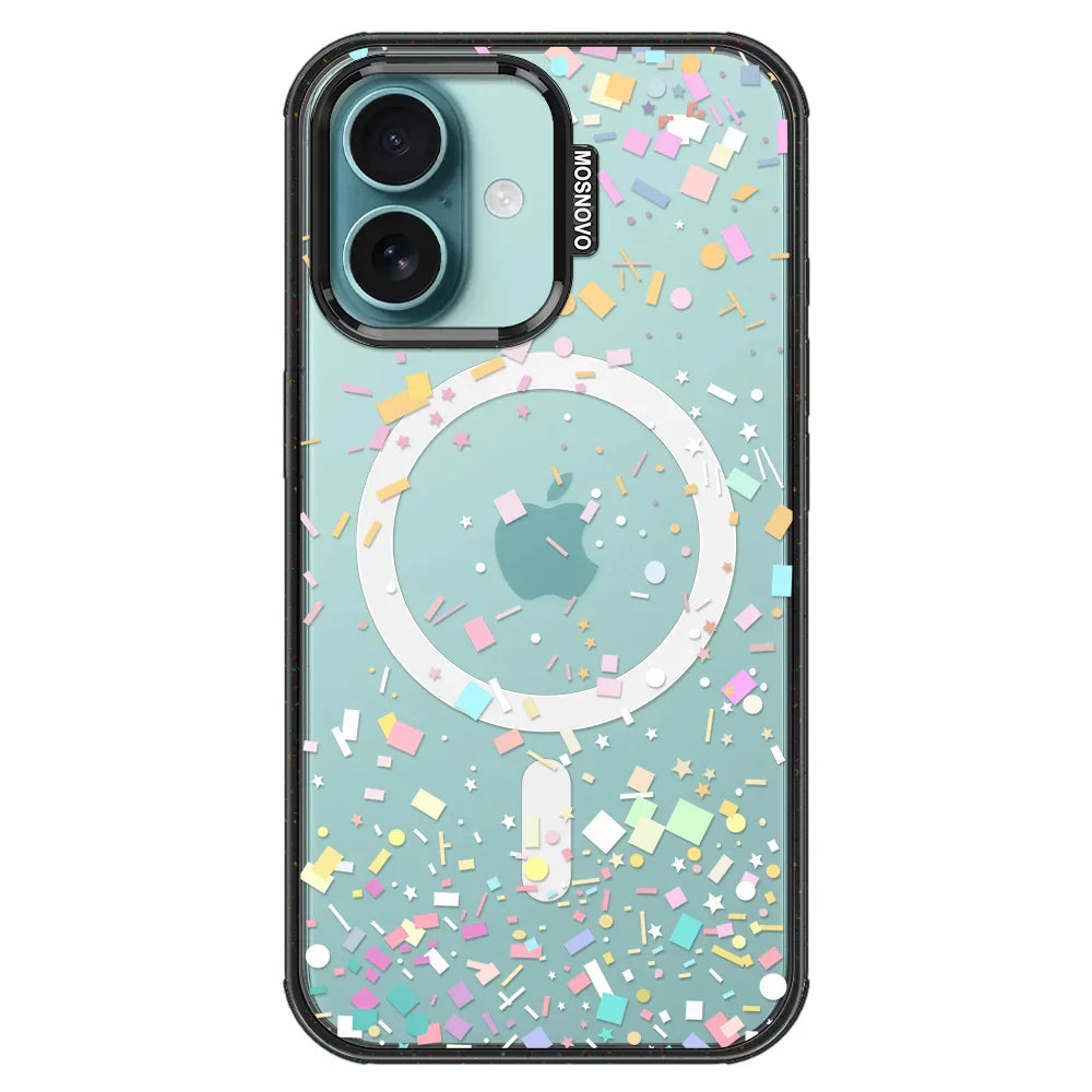 Confetti Phone Case - iPhone 16 Plus Case Clear Black ShockStone With MagSafe