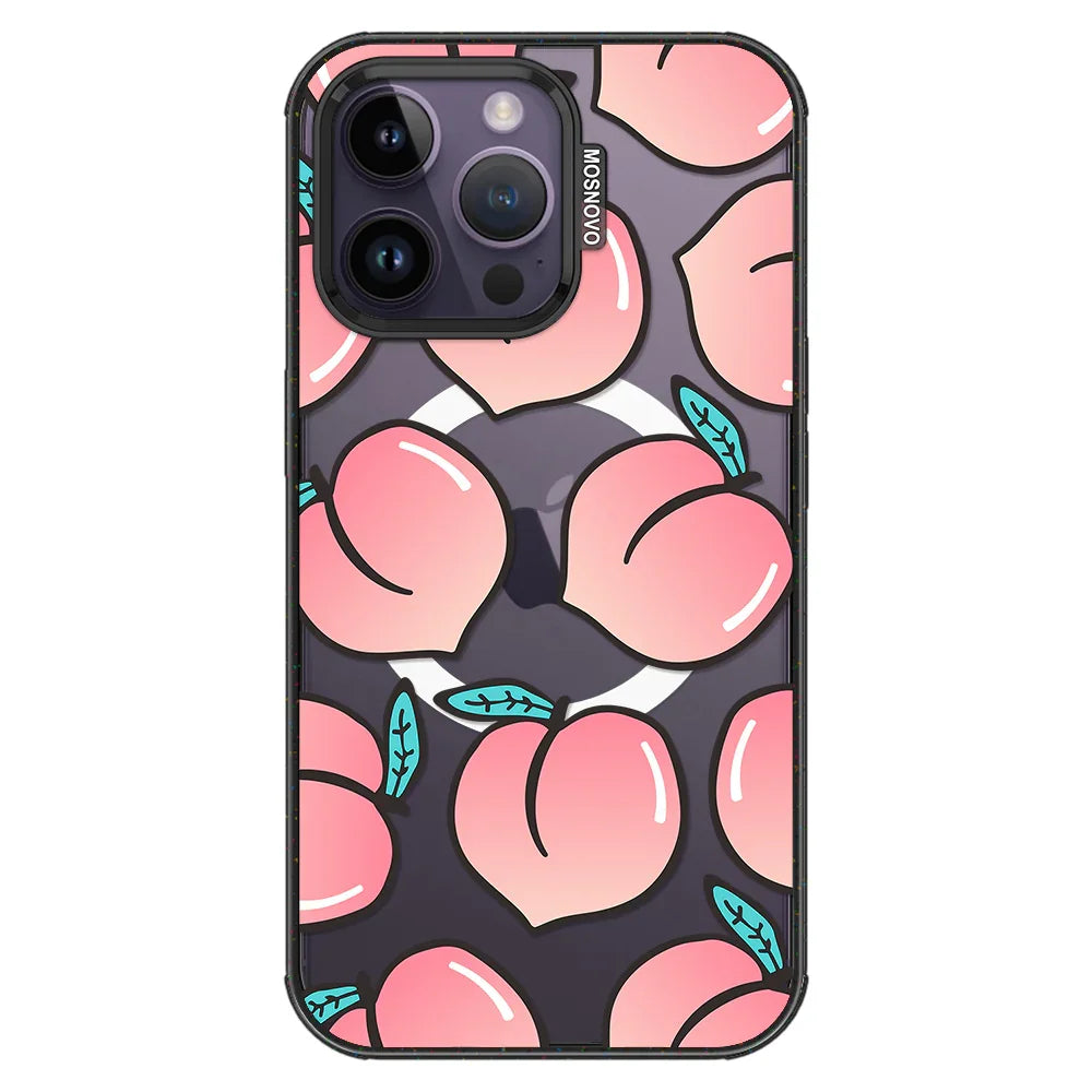 Cute Peach Phone Case - iPhone 14 Pro Max Case Clear Black ShockStone With MagSafe