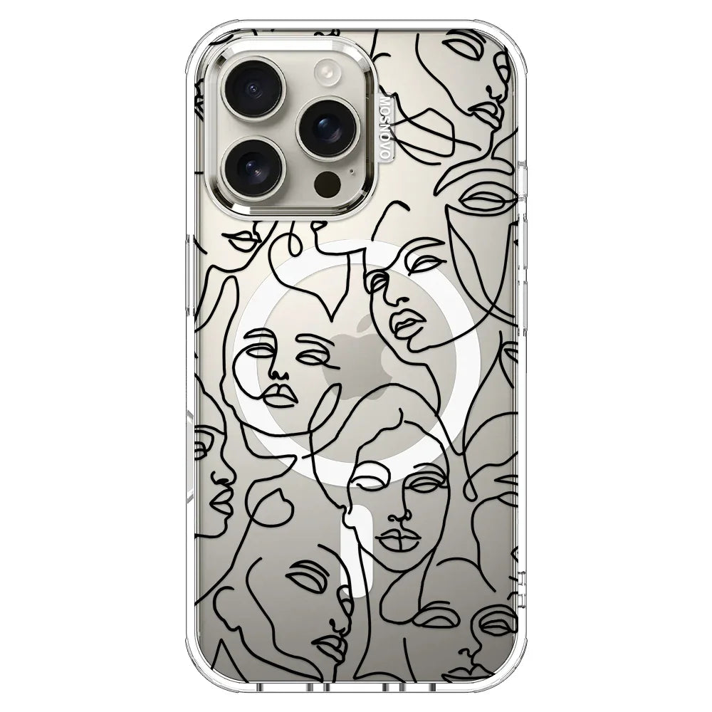 Abstract Face Line Art Phone Case - iPhone 16 Pro Max Case Clear With MagSafe