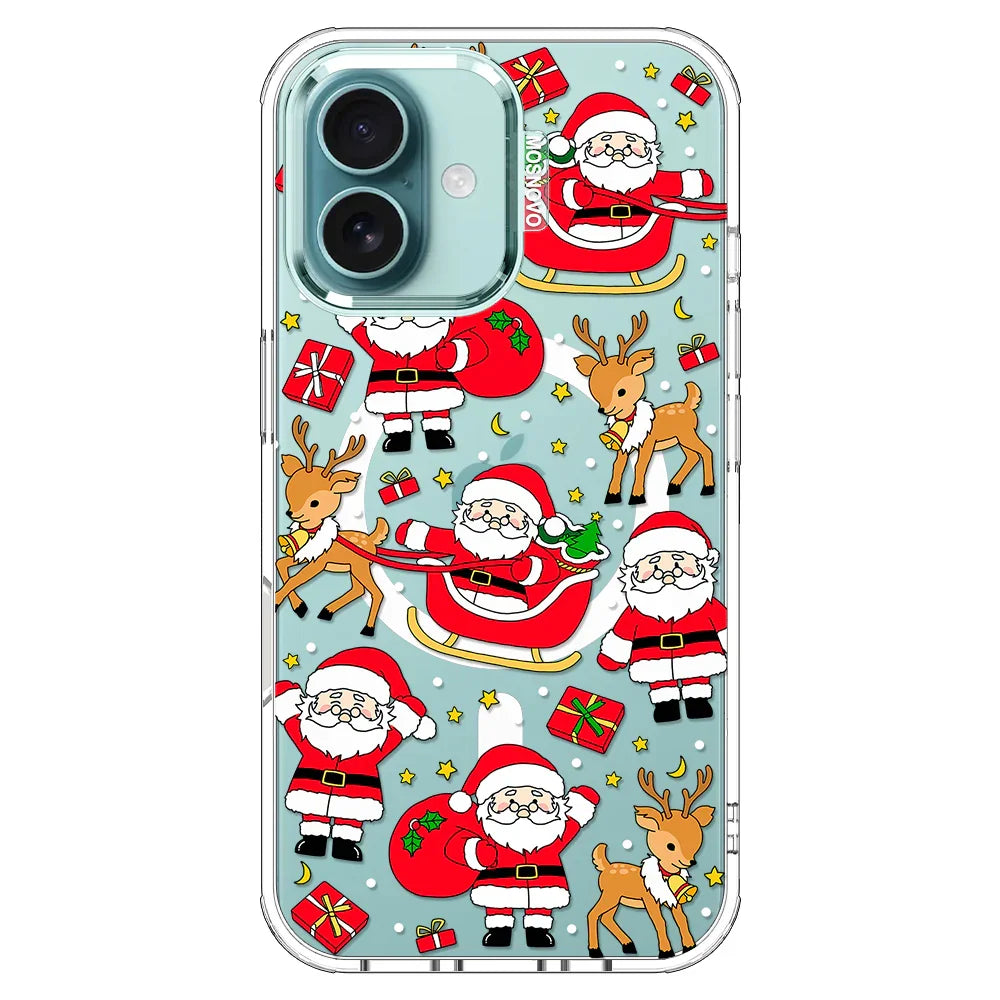 Cute Santa Claus Deer Phone Case - iPhone 16 Case Clear With MagSafe