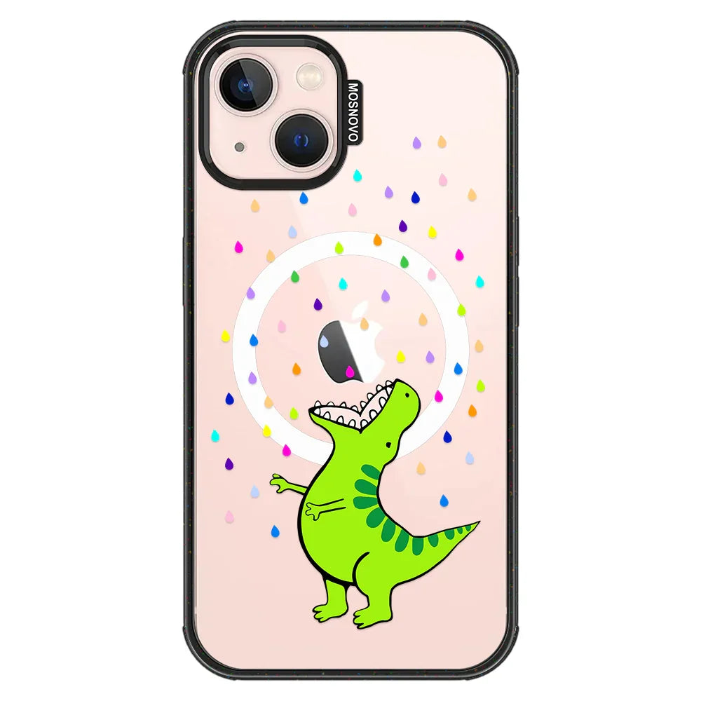 Rainbow Dinosaur Phone Case - iPhone 13 Case Clear Black ShockStone With MagSafe