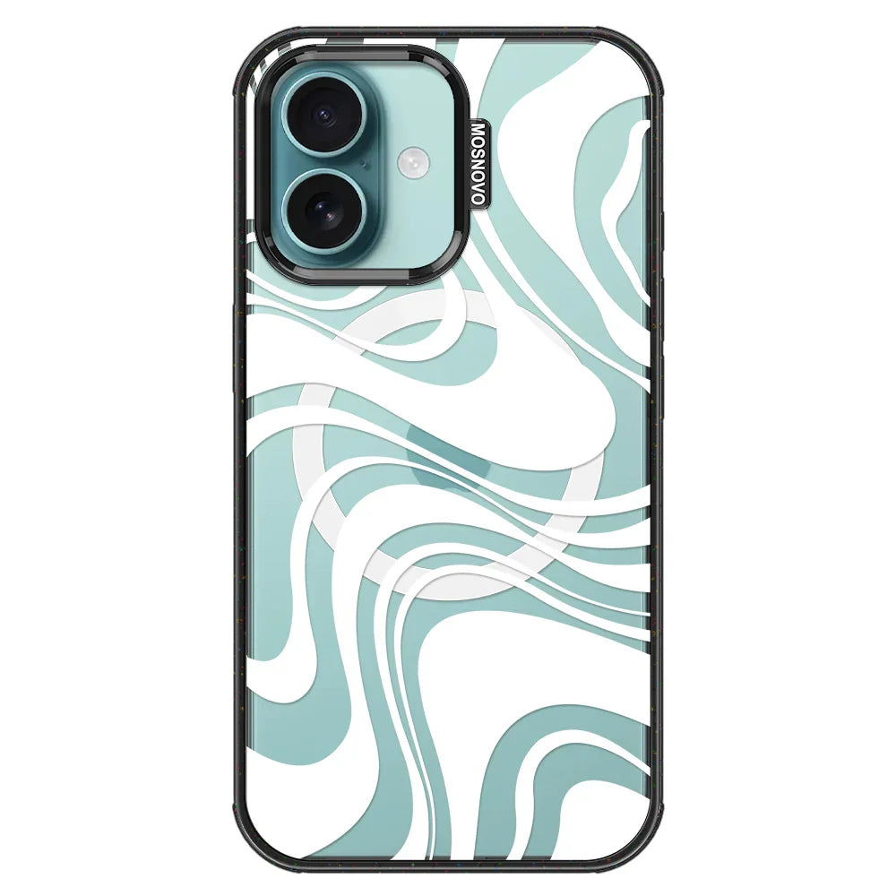 White Swirl Phone Case - iPhone 16 Case Clear Black ShockStone With MagSafe