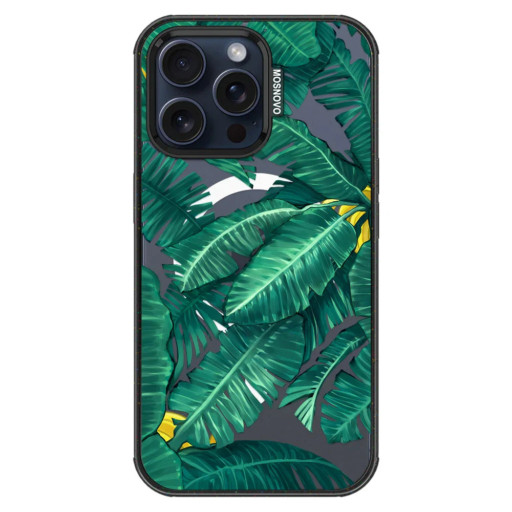 Banana Leaf Phone Case - iPhone 15 Pro Max Case Clear Black ShockStone With MagSafe