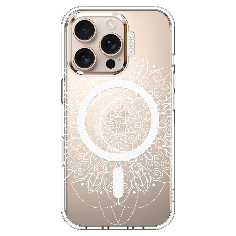 Celestial Moon Mandala Phone Case - iPhone 16 Pro Case Clear With MagSafe