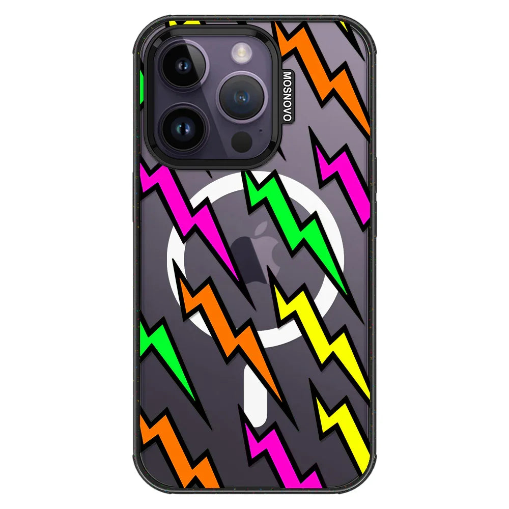 Colorful Lightning Phone Case - iPhone 14 Pro Case Clear Black ShockStone With MagSafe