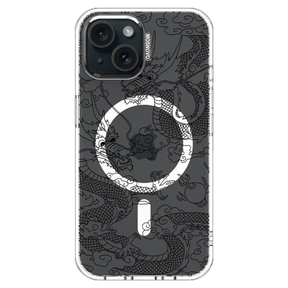 Black Dragon Phone Case - iPhone 15 Case Clear With MagSafe