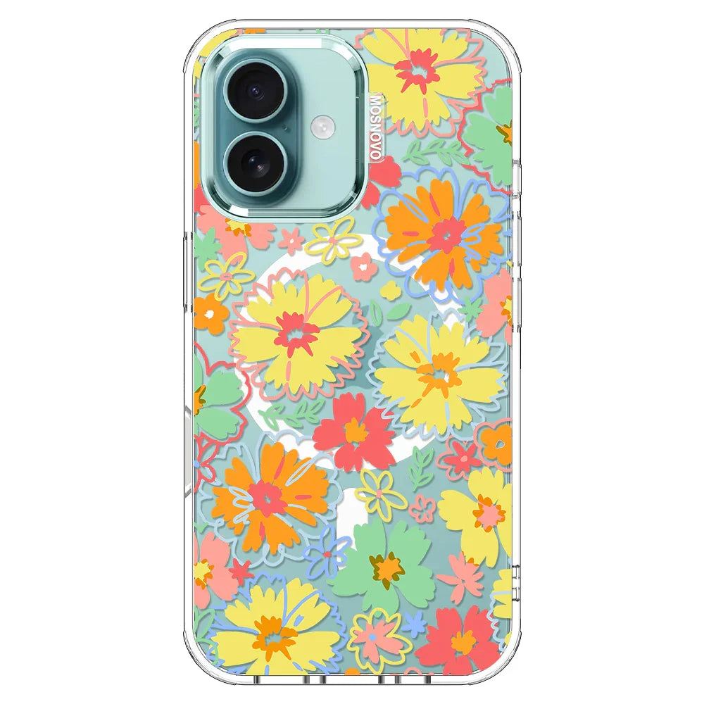 Retro Boho Hippie Flowers Phone Case - iPhone 16 Plus Case Clear With MagSafe