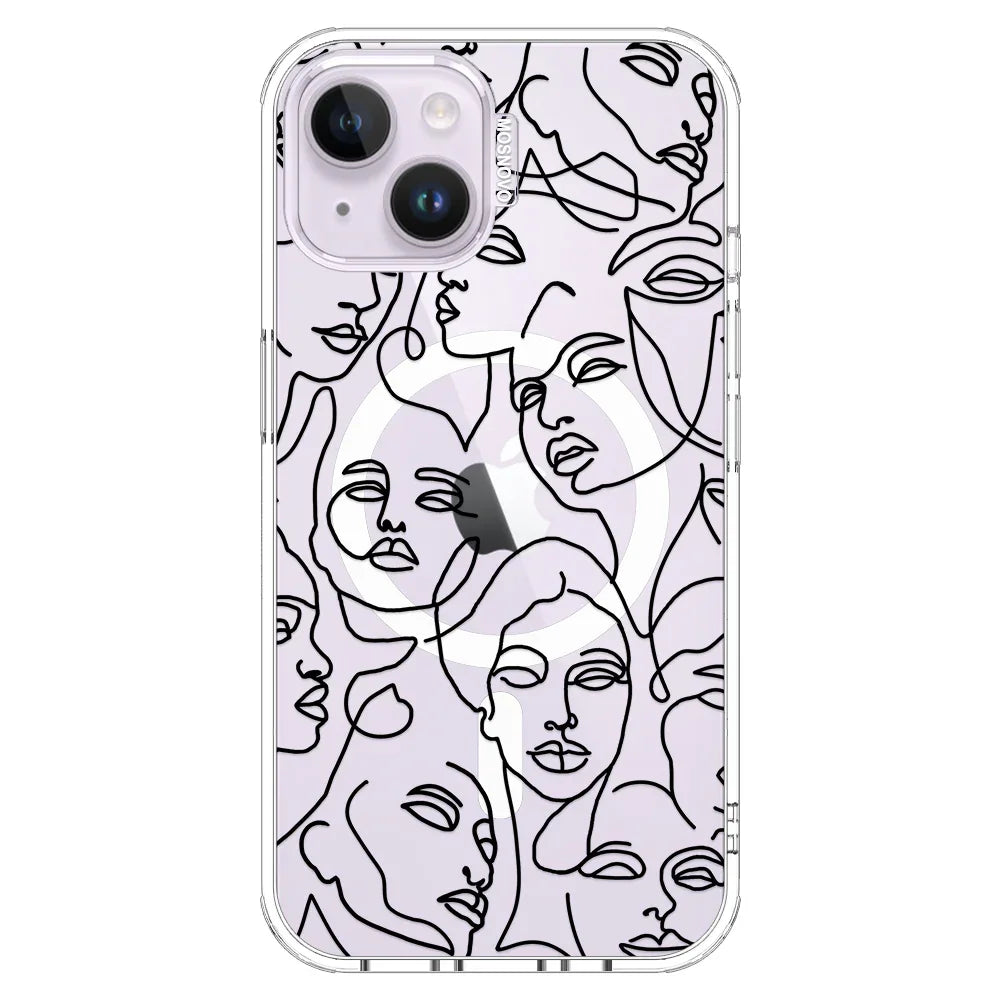 Abstract Face Line Art Phone Case - iPhone 14 Plus Case Clear With MagSafe