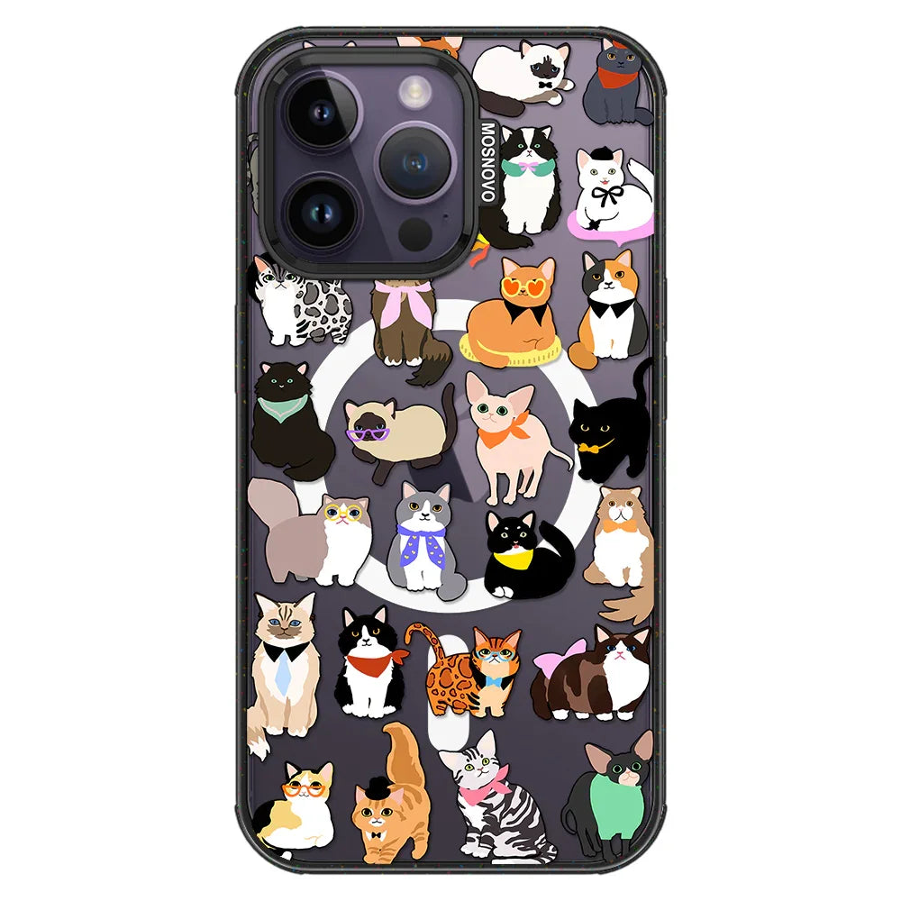 Cute Cat Phone Case - iPhone 14 Pro Max Case Clear Black ShockStone With MagSafe