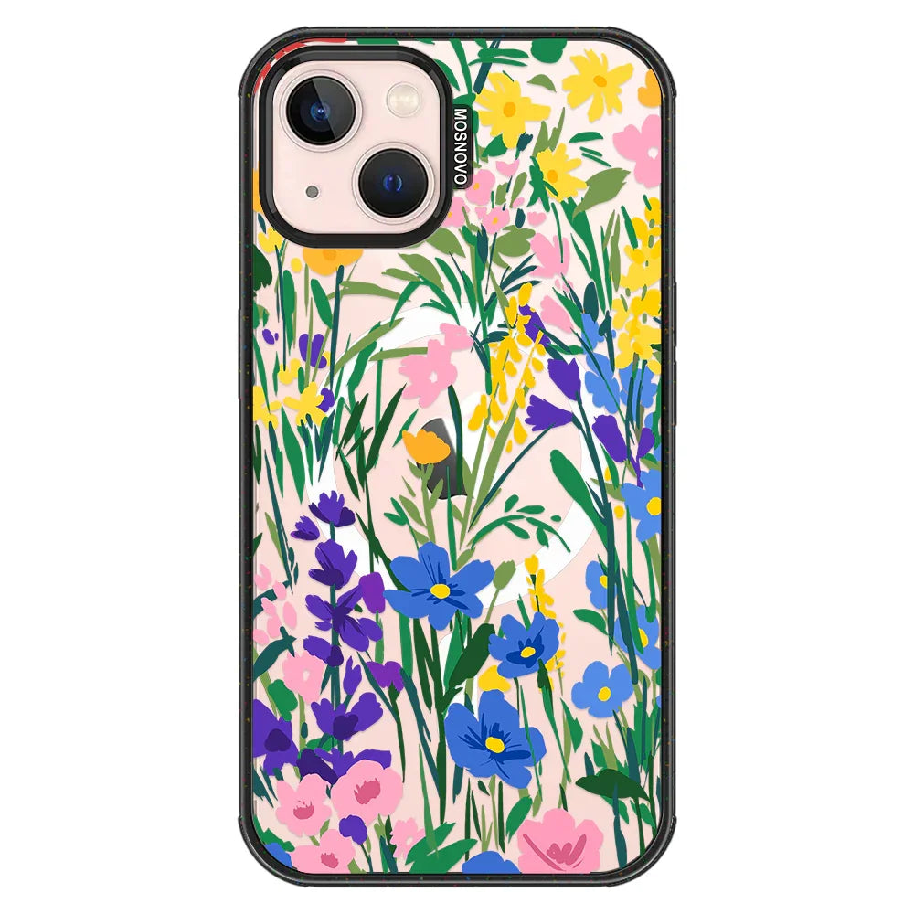 Spring Flower Phone Case - iPhone 13 Case Clear Black ShockStone With MagSafe