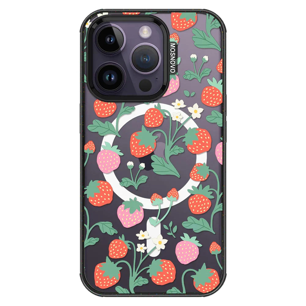 Cute Strawberry Phone Case - iPhone 14 Pro Case Clear Black ShockStone With MagSafe