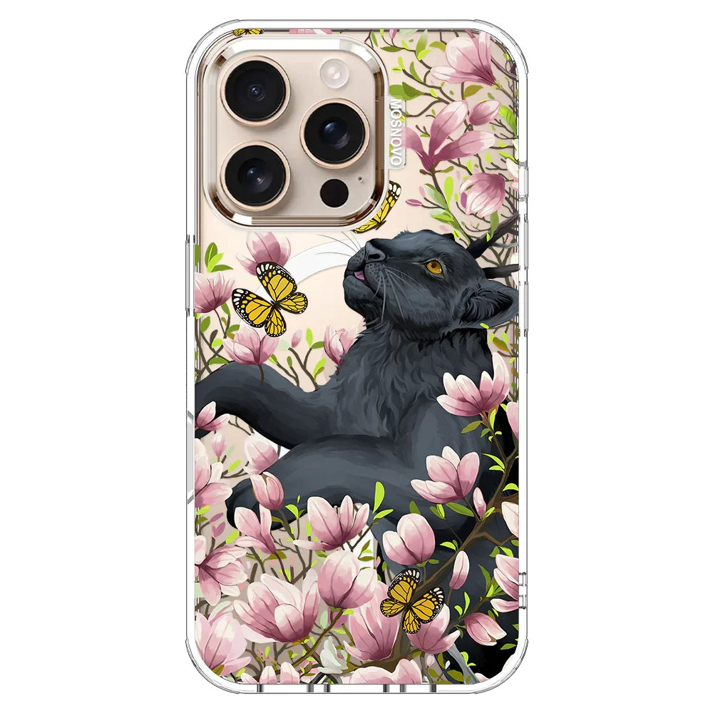 Black Leopard Garden Phone Case - iPhone 16 Pro Case Clear With MagSafe