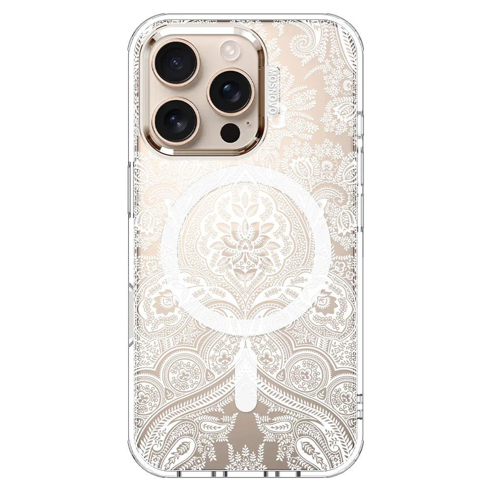 White Damask Phone Case - iPhone 16 Pro Case Clear With MagSafe