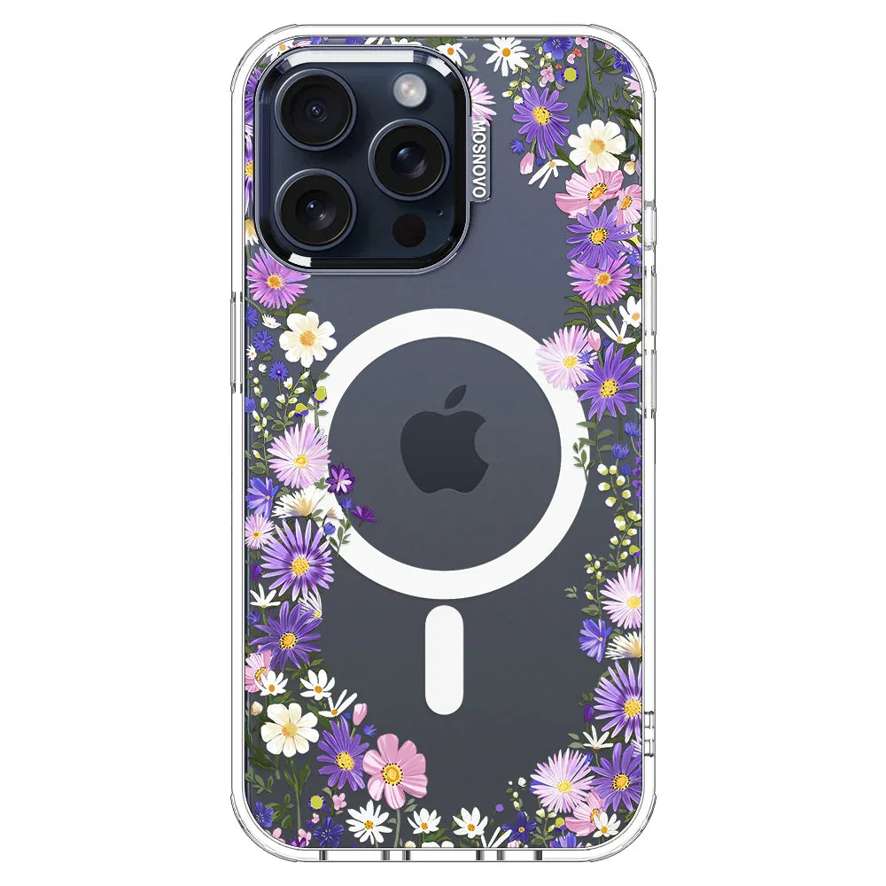 Purple Daisy Garden Phone Case - iPhone 15 Pro Max Case Clear With MagSafe