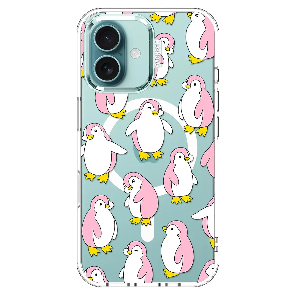 Pink Penguins Phone Case - iPhone 16 Plus Case Clear With MagSafe