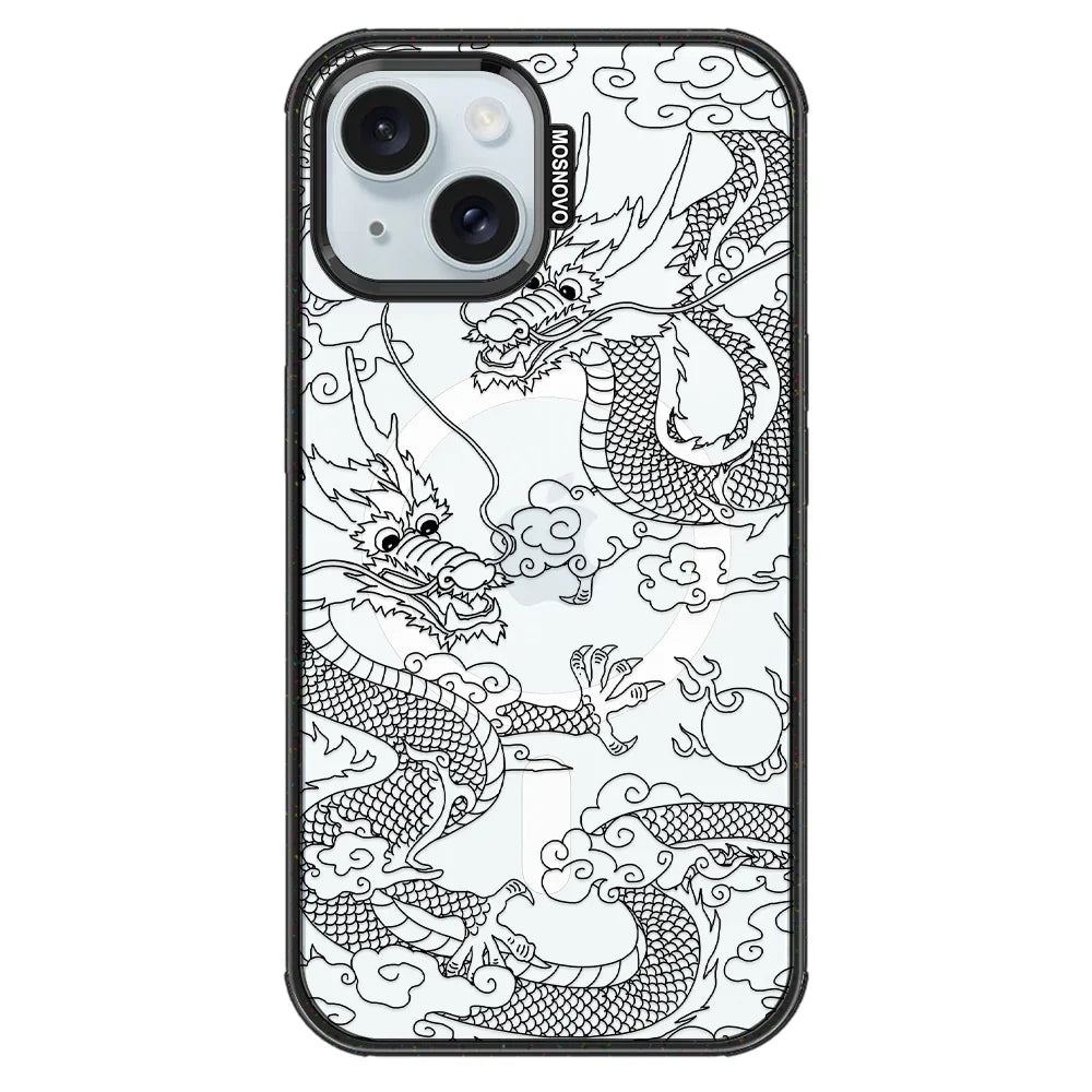 Black Dragon Phone Case - iPhone 15 Case Clear Black ShockStone With MagSafe