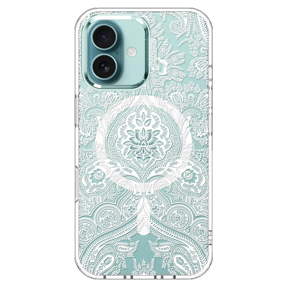 White Damask Phone Case - iPhone 16 Plus Case Clear With MagSafe