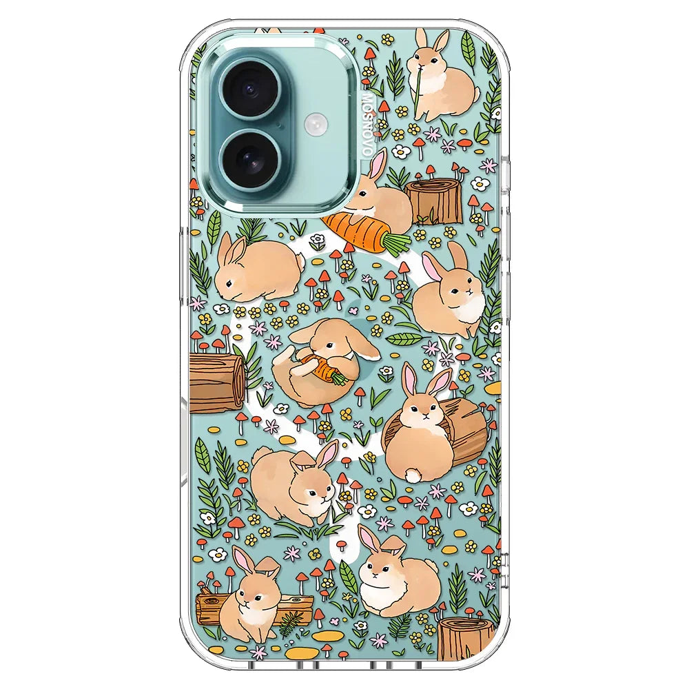 Cute Bunny Garden Phone Case - iPhone 16 Case Clear With MagSafe