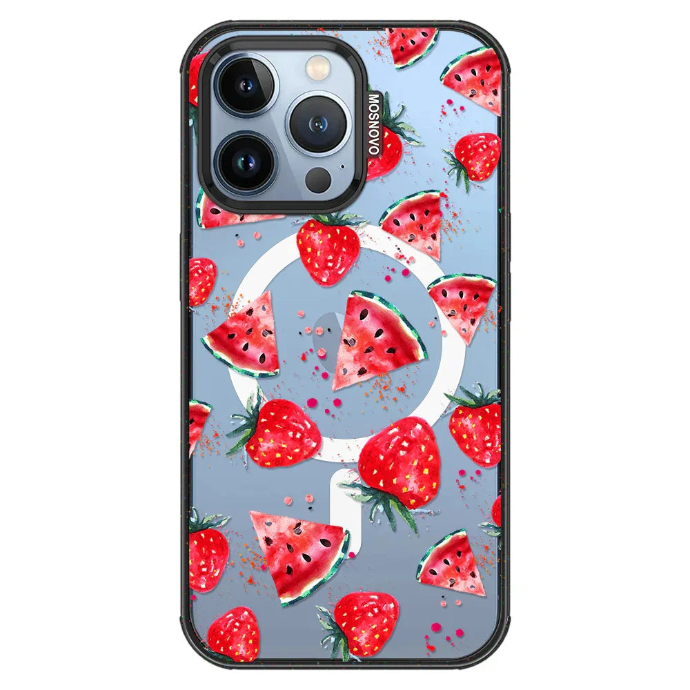 Watermelon Strawberry Phone Case - iPhone 13 Pro Case Clear Black ShockStone With MagSafe