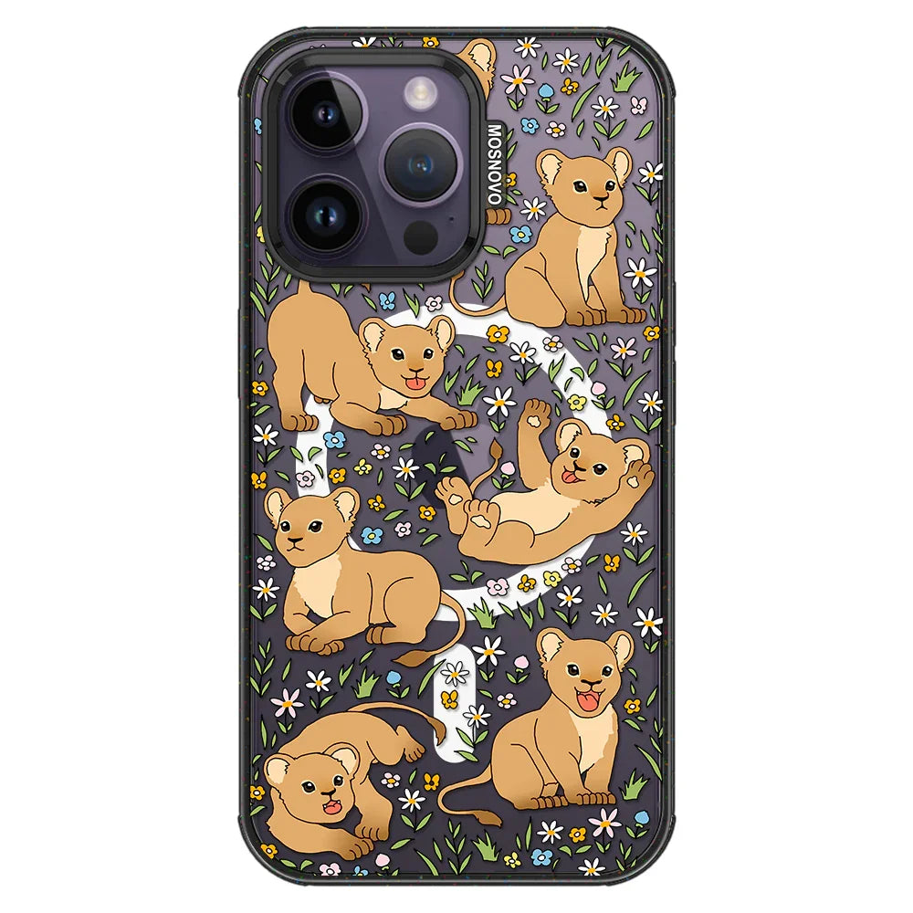 Cute Lion Phone Case - iPhone 14 Pro Max Case Clear Black ShockStone With MagSafe